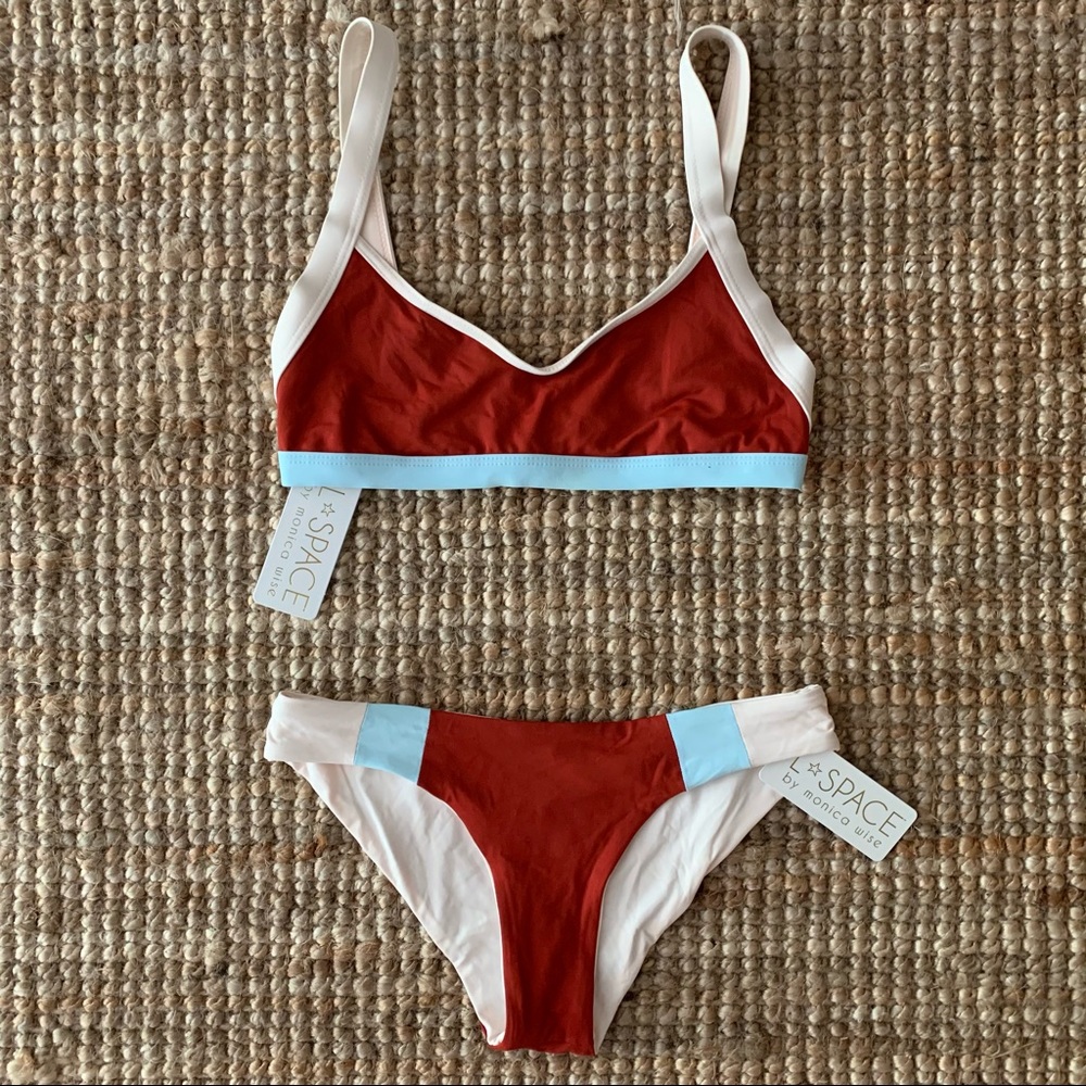 L*SPACE Red Color Block Bikini